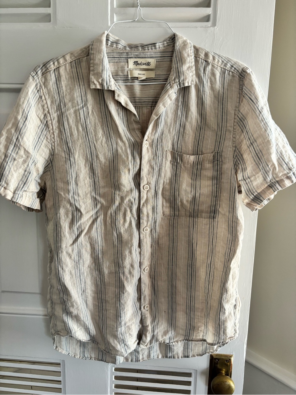 Madewell Men's Short-Sleeve Linen Stripe Shirt - Cream/Blue